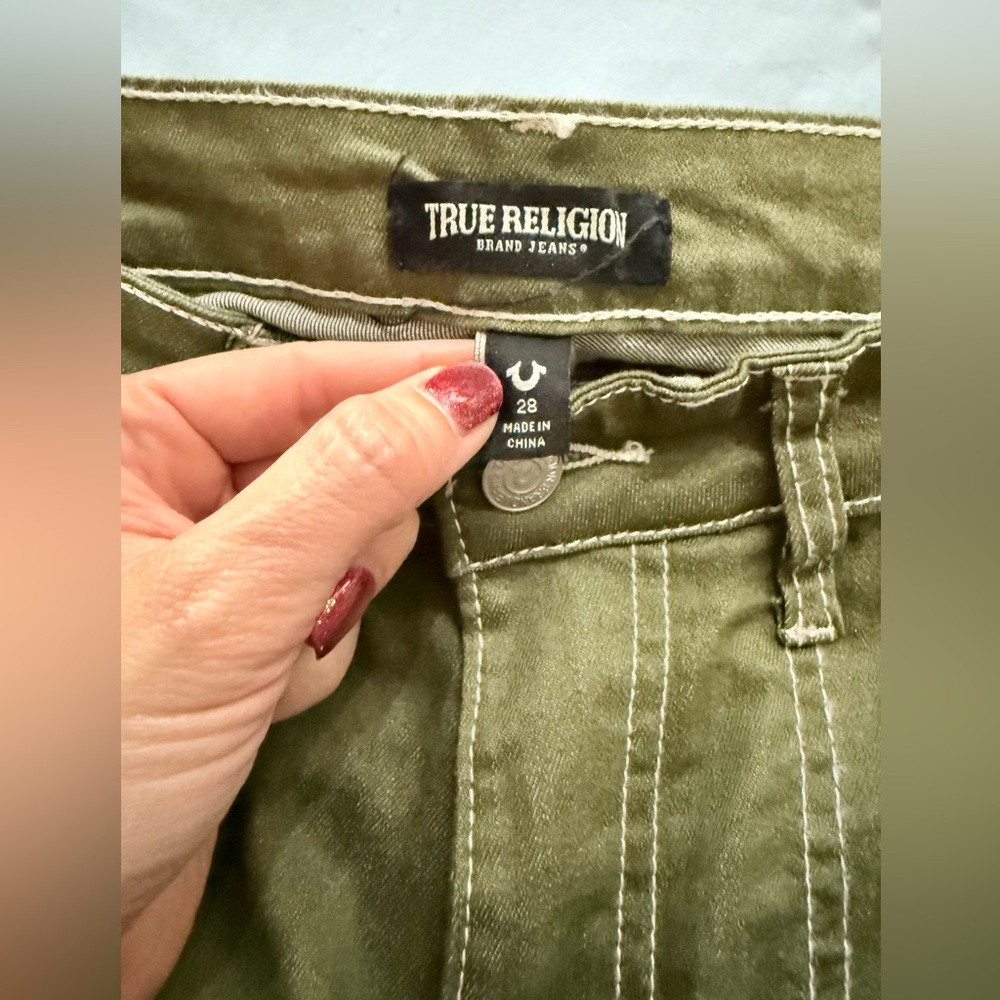 True Religion cargo jeans pocket bootcut jeans green Kalamata size 28 NWOT - Picture 8 of 12